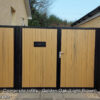 composite driveway gates - next gen golden oak light brown - black steel frames