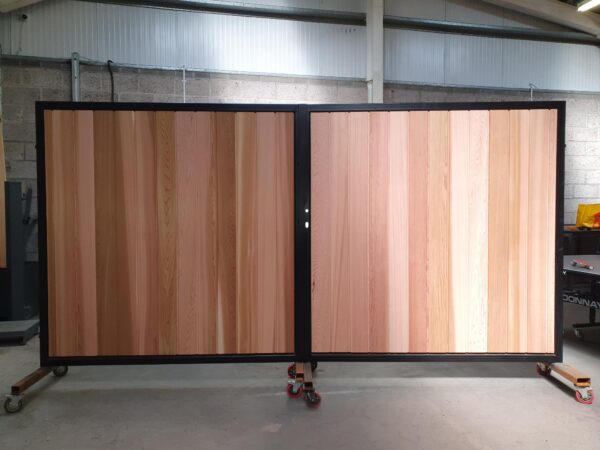 metal driveway gates with cedar cladding