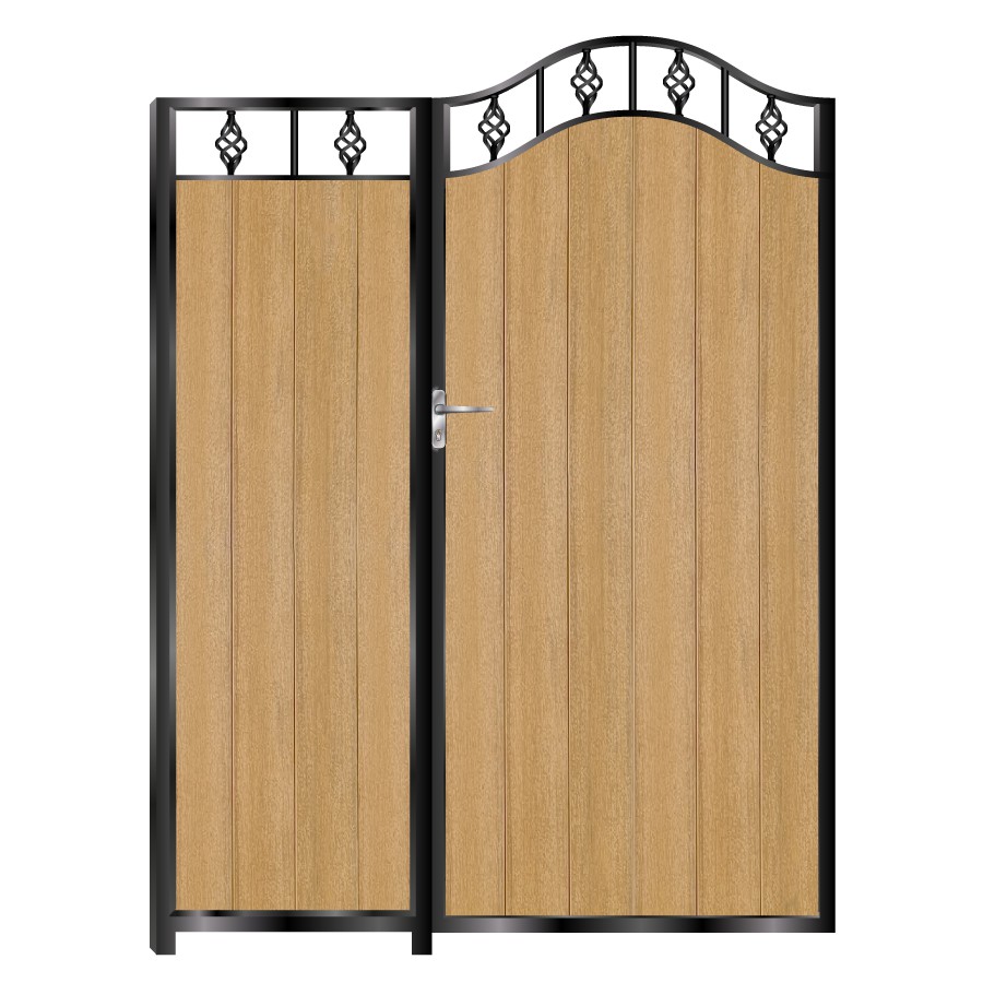 Campbell Tall Composite Side Gates & Fixed Panel - Golden Oak Light Brown_c