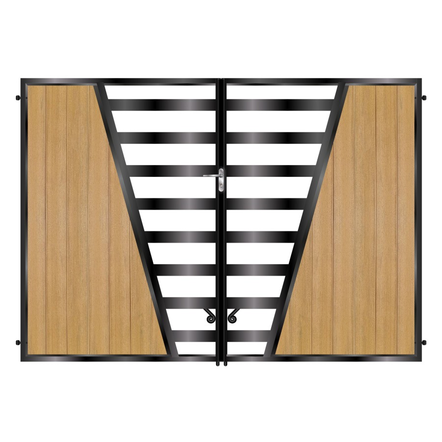 Harris Tall Composite Driveway Gate - Golden Oak Light Brown_c