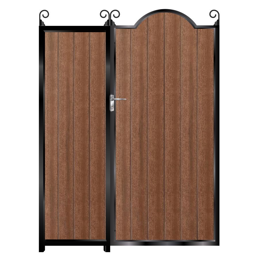 Drummond- Tall Composite Side Gates & Fixed Panel - Mahogany - Dark Brown_c