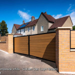 composite driveway gates - next gen golden oak light brown - black steel frames 2 composite driveway gates - next gen golden oak light brown - black steel frames 2